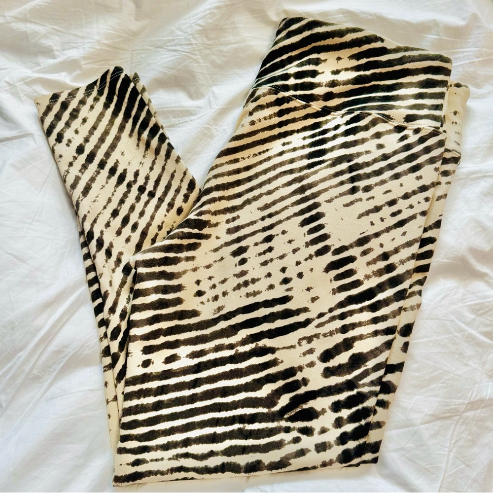 Soft Surroundings Shibori Green Cream Print Leggings XL Buttery Thick Warm LUXE